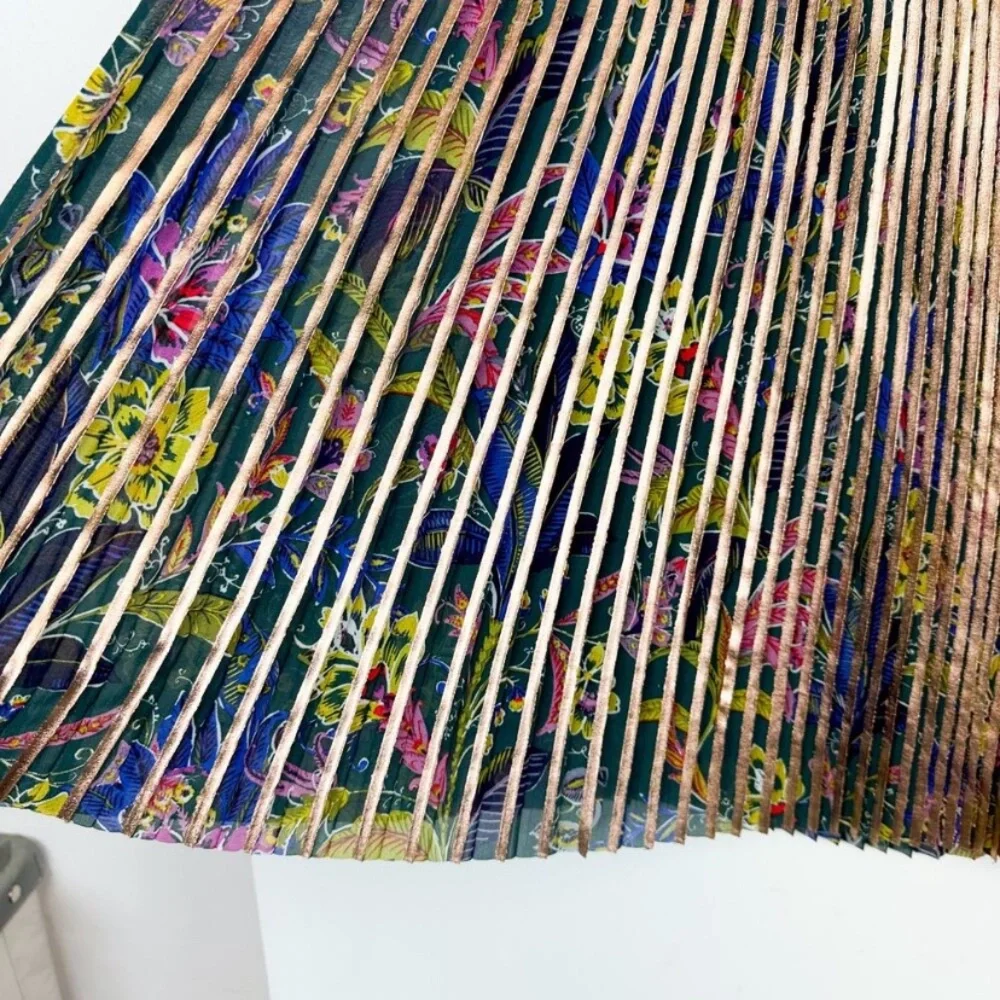 NWOT Anthropologie Maeve Pleated Printed Gold Floral Midi Knee Length Skirt 6 S - Picture 7 of 8